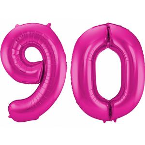 Faram Party Cijfer ballonnen opblaas - Verjaardag versiering 90 jaar - 85 cm roze -
