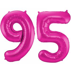 Faram Party Cijfer ballonnen opblaas - Verjaardag versiering 95 jaar - 85 cm roze -