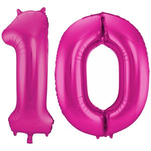 Faram Party Cijfer ballonnen opblaas - Verjaardag versiering 10 jaar - 85 cm roze -