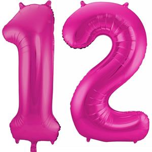 Faram Party Cijfer ballonnen opblaas - Verjaardag versiering 12 jaar - 85 cm roze -