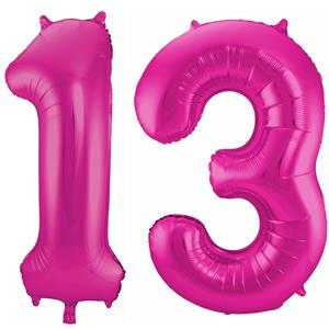 Faram Party Cijfer ballonnen opblaas - Verjaardag versiering 13 jaar - 85 cm roze -