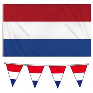 Henbrandt Nederlandse vlaggen set vlag 90 x 150 cm/vlaggenlijnen 10 meter -