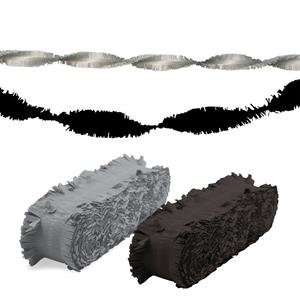 Folat Halloween - Feest versiering combi set slingers zwart/zilver 24 meter crepe papier -