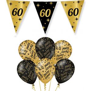 Paperdreams Verjaardag 60 jaar versiering pakket zwart/goud 60 en party-time -