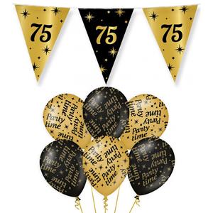 Paperdreams Verjaardag 75 jaar versiering pakket zwart/goud 75 en party-time -