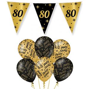 Paperdreams Verjaardag 80 jaar versiering pakket zwart/goud 80 en party-time -