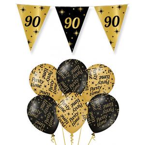 Paperdreams Verjaardag 90 jaar versiering pakket zwart/goud 90 en party-time -
