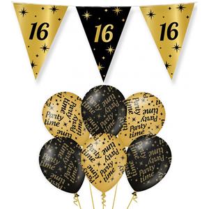 Paperdreams Verjaardag 16 jaar versiering pakket zwart/goud 16 en party-time -