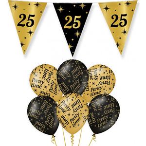 Paperdreams Verjaardag 25 jaar versiering pakket zwart/goud 25 en party-time -