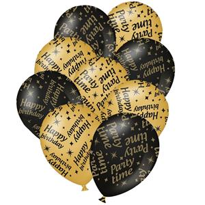 Paperdreams 36x stuks leeftijd verjaardag ballonnen Party Time en Happy Birthday print -