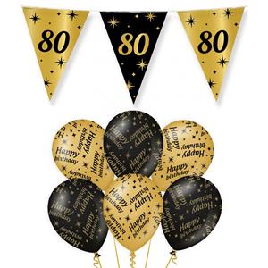 Paperdreams Leeftijd 80 jaar verjaardag versiering pakket zwart/goud 2-soorten -