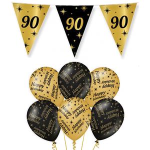 Paperdreams Leeftijd 90 jaar verjaardag versiering pakket zwart/goud 2-soorten -