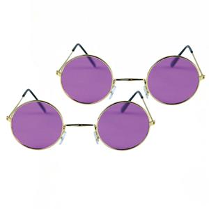 Henbrandt Paarse hippie flower power set van 2 zonnebrillen met ronde glazen -