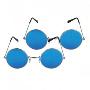 Henbrandt Blauwe hippie flower power set van 2 zonnebrillen met ronde glazen -