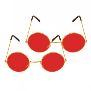 Henbrandt Rode hippie flower power set van 2 zonnebrillen met ronde glazen -