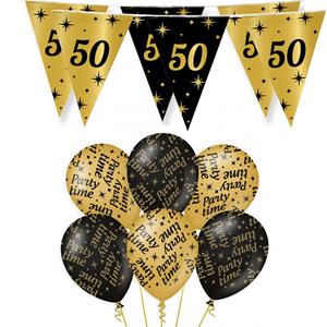 Paperdreams Verjaardag 50 jaar versiering pakket zwart/goud 50 en party-time -