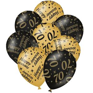 Paperdreams 12x stuks leeftijd verjaardag ballonnen 70 jaar en happy birthday zwart/goud -