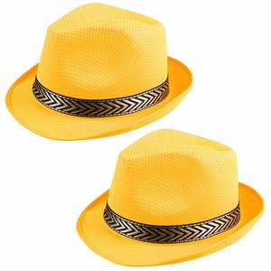 Boland 2x stuks trilby carnaval/verkleed hoedje geel voor volwassenen