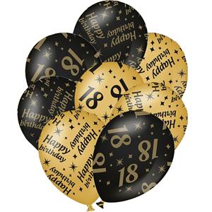 Paperdreams 24x stuks leeftijd verjaardag ballonnen 18 jaar en happy birthday zwart/goud -