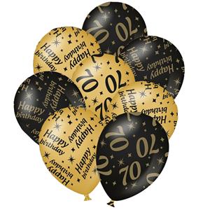 Paperdreams 24x stuks leeftijd verjaardag ballonnen 70 jaar en happy birthday zwart/goud -