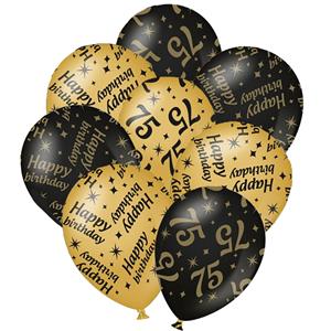 Paperdreams 24x stuks leeftijd verjaardag ballonnen 75 jaar en happy birthday zwart/goud -