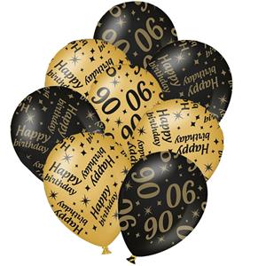 Paperdreams 24x stuks leeftijd verjaardag ballonnen 90 jaar en happy birthday zwart/goud -