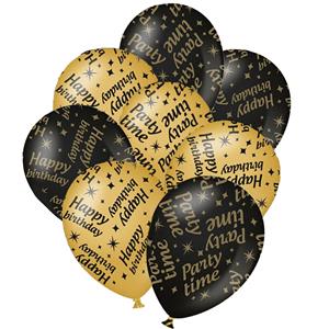 Paperdreams 24x stuks leeftijd verjaardag ballonnen Party Time en Happy Birthday print -