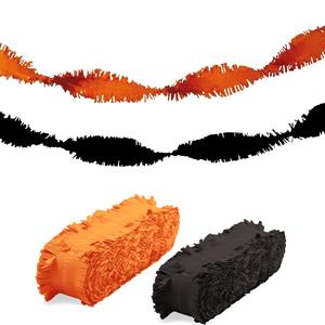 Folat Halloween - Feest versiering combi set slingers zwart/oranje 24 meter crepe papier -