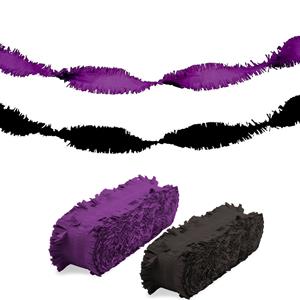 Folat Halloween - Feest versiering combi set slingers zwart/paars 24 meter crepe papier -