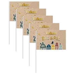 Folat Pakket van 12x stuks Sinterklaas zwaaivlaggetjes Welkom Sint en Piet 30 x 20 cm -