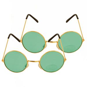 Henbrandt Groene hippie flower power set van 2 zonnebrillen met ronde glazen -