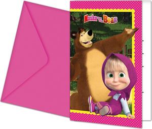 Leuke Masha en de beer uitnodigingen met envelop kinderfeest 6 stuks