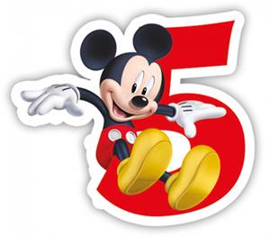 Cijferkaars '5' Playful Mickey Junior 8 Cm Wax Rood