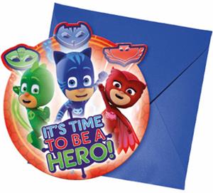 Leuke PJ Masks uitnodigingen kinderfeest met envelop 6 stuks