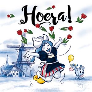 Old Dutch  Verjaardagskaart - bloemen - hoera!