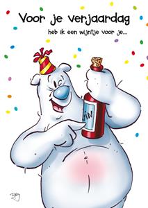 Doodles  Verjaardagskaart - ijsbeer - wijntje