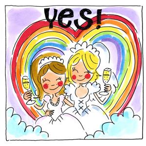 Blond Amsterdam  Huwelijkskaart - regenboog - bruid