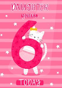 Greetz  Verjaardagskaart - kat met cijfer 6