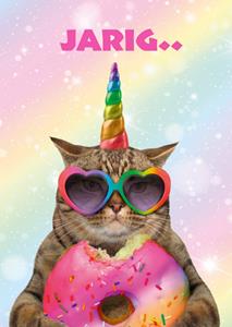 TMS  Verjaardagskaart - unicorn - kat