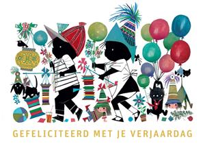 Fiep Westendorp  Verjaardagskaart - Jip en Janneke - Dieren en ballonnen