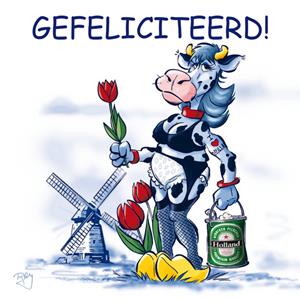Old Dutch  Verjaardagskaart - koe - bier