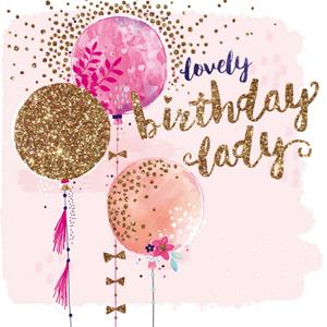 Hotchpotch Verjaardagskaart - Ballonnen - Goud - Roze - Vrouw