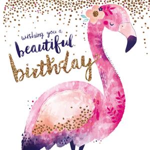 Hotchpotch Verjaardagskaart - Flamingo - Goud - Confetti