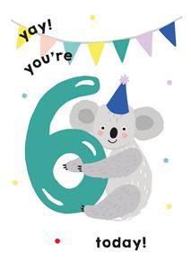Greetz  Verjaardagskaart - koala met cijfer 6