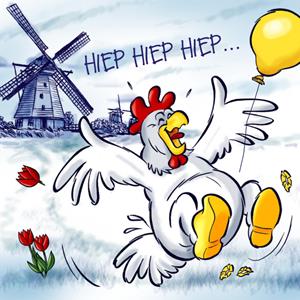Old Dutch  Verjaardagskaart - kippen