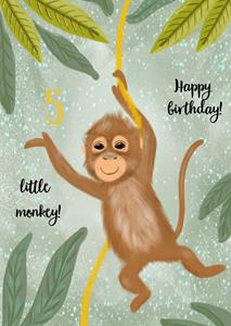 Tsjip  Verjaardagskaart - aap - met leeftijd