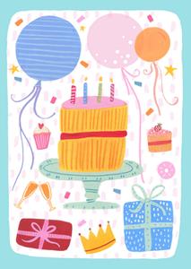 Greetz  Verjaardagskaart - taart en ballonnen