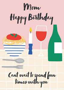 Greetz  Verjaardagskaart - wijn en pasta