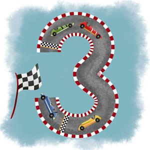 Greetz  Verjaardagskaart - 3 jaar - racebaan