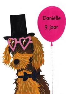 Noëlle Smit  Verjaardagskaart - Roze ballon - Teckel